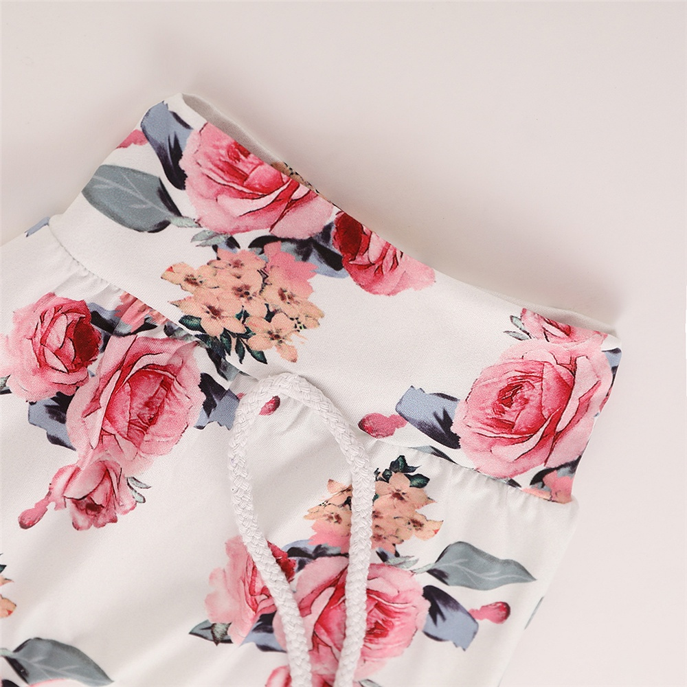 0-2 Years Girls' Floral Print Hooded Sweatshirt & Pants Set with Kangaroo Pocket, Cute Matching Outfit for Daily Play & Outings, Baby Girl Clothes