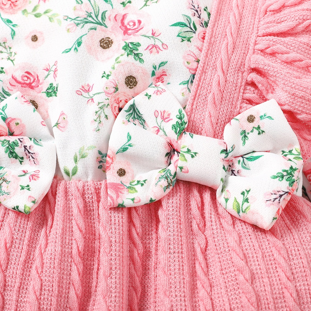 Baby girl 2 pcs set for 0-18 months, featuring a long-sleeve floral pink romper with ruffle details and a headpiece, stylish and cute romper.