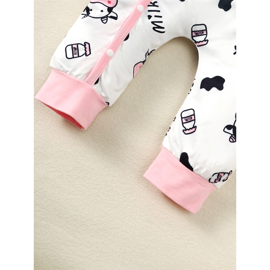 0-18 Months Newborn Baby Girl 2PCS Set Long Sleeve Dairy Cow Print Romper with Headwear Infant Baby Girl Fashion And Leisure Pajamas
