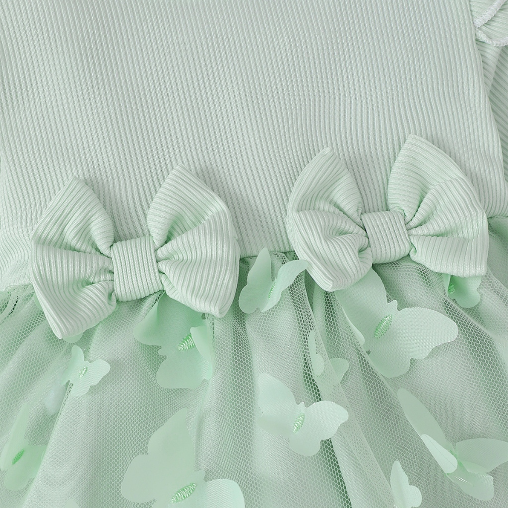 0-3Years Newborn&Toddler Baby Girl Green Butterfly Printed Mesh Dress Thick Long Sleeve Splicing Dress Banquet Dress Princess Dress Holiday