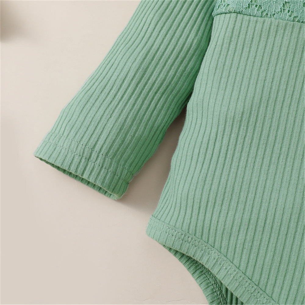 【 0-18 months 】Girl's Green Lace Ruffle Floral Print 3PCS Outfit | Spring Baby Princess Romper Set | Sweet Floral & Ribbed Design | Casual Flared Pants & Headband | Breathable and Comfortable