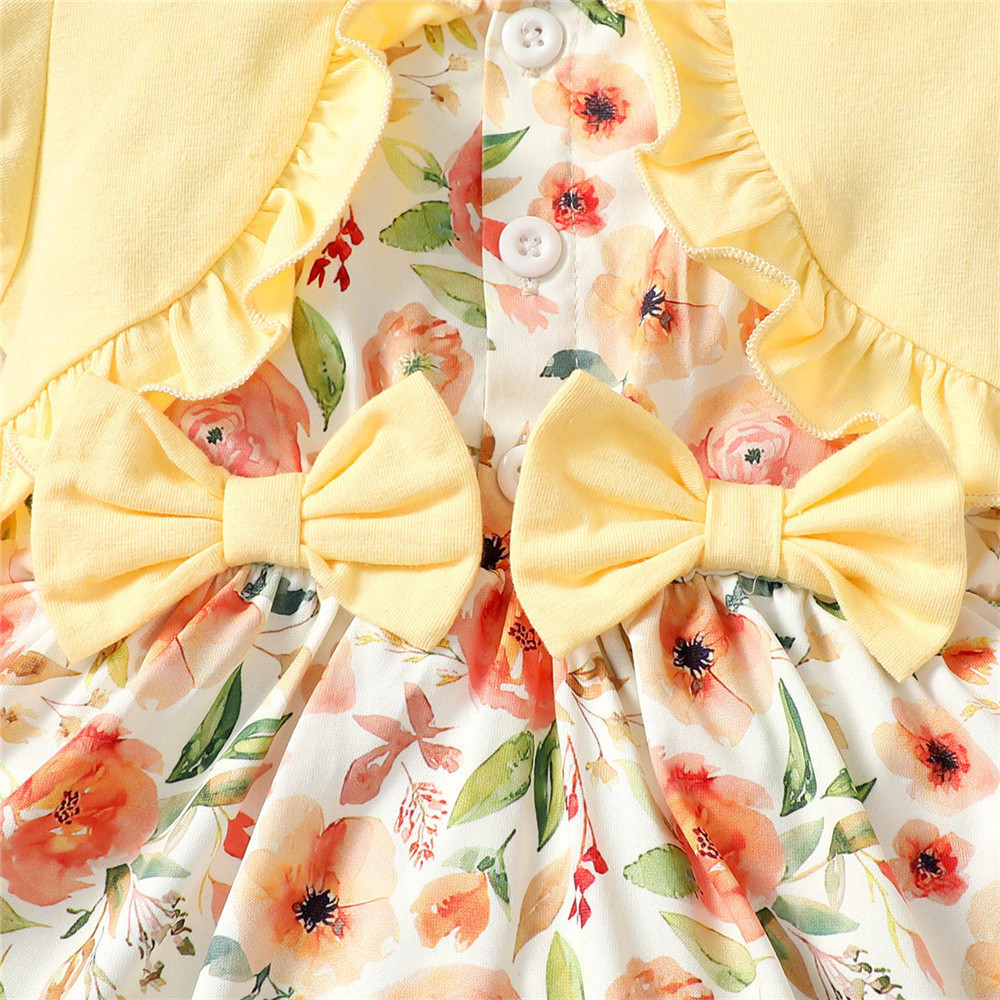 3-24 Months Baby Girl Fashion Puff Sleeve Floral Pattern Dress Baby Girl Princess Dress with Cutely Headband Casual Costumes Birthday Party Wear