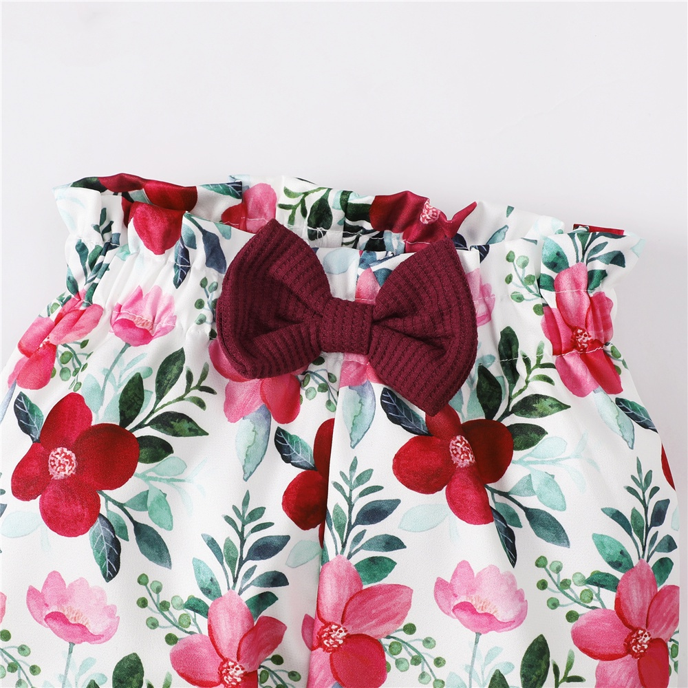 Outfit for 1-5Years Kids&Newborn Baby Girl Clothes Set Plain Long Sleeve Top + Flowers Long Pant with Headband Casual Outfit