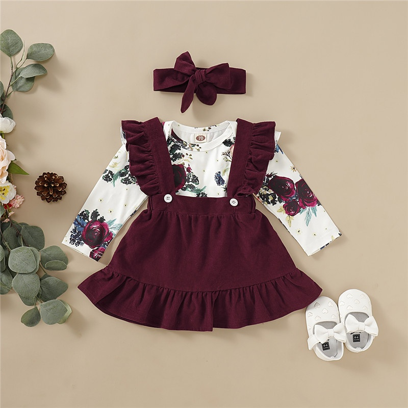 0-2 Year Girls' Floral & Ruffles Romper & Pinafore Set - Sweet Playtime Outfit for Baby Girls