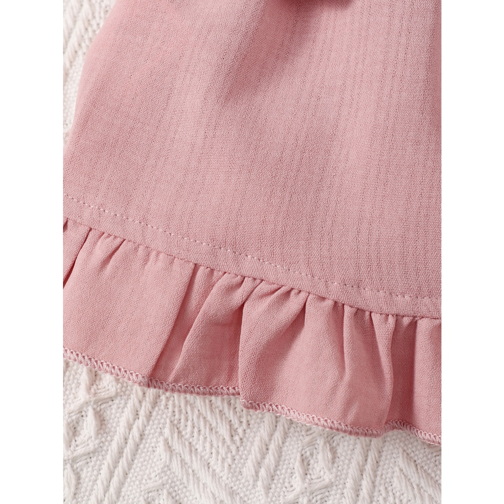 【2-5 Years Old】 Girl's Beige Ruffle Sleeve Top + Pink Shorts Set | Heart Print Sweet Two-Piece Outfit | Summer & Autumn Casual Wear