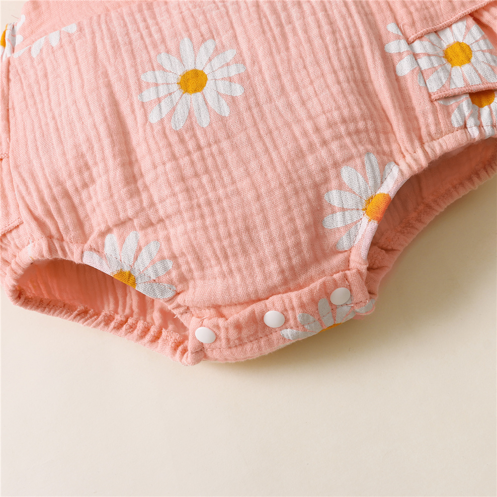 Newborn Baby Girl Romper Ruffle Fly Sleeve Cotton Romper with Headband Floral Print Outfit Clothing