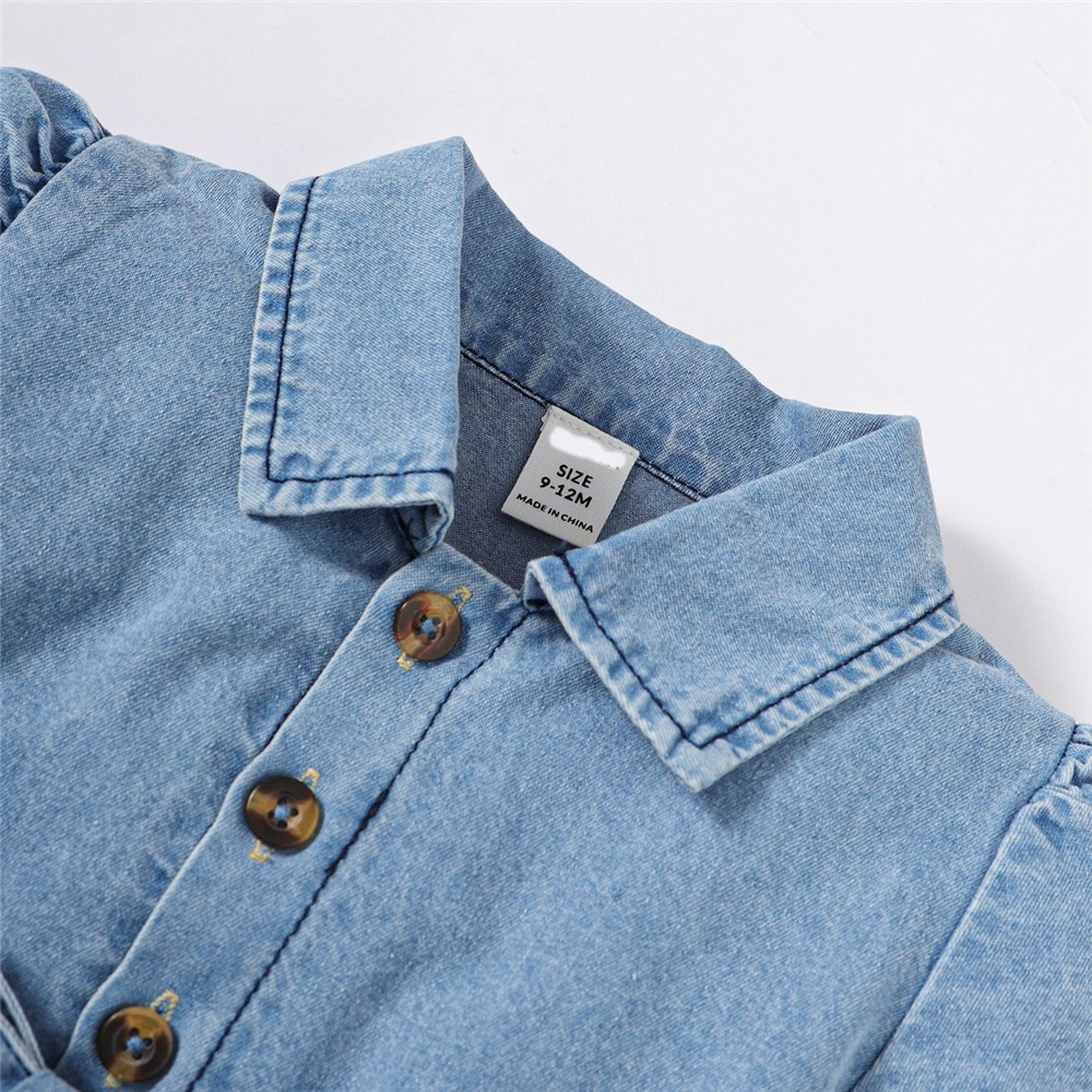 【 6 months -3 years old 】Girl's Puff Sleeve Denim Shirt Dress | Summer Baby Princess Dress | Sweet Bow Waist Design | Casual Button-Down Sundress | Breathable and Comfortable