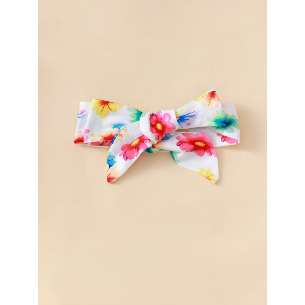 0-24 Months Newborn Baby Girls Short Sleeved Jumpsuits 3pcs Printed Flowers Shorts + Bowknot Headband Baby Girl Summer Clothes Set Holiday Style Birthday Party Outfit