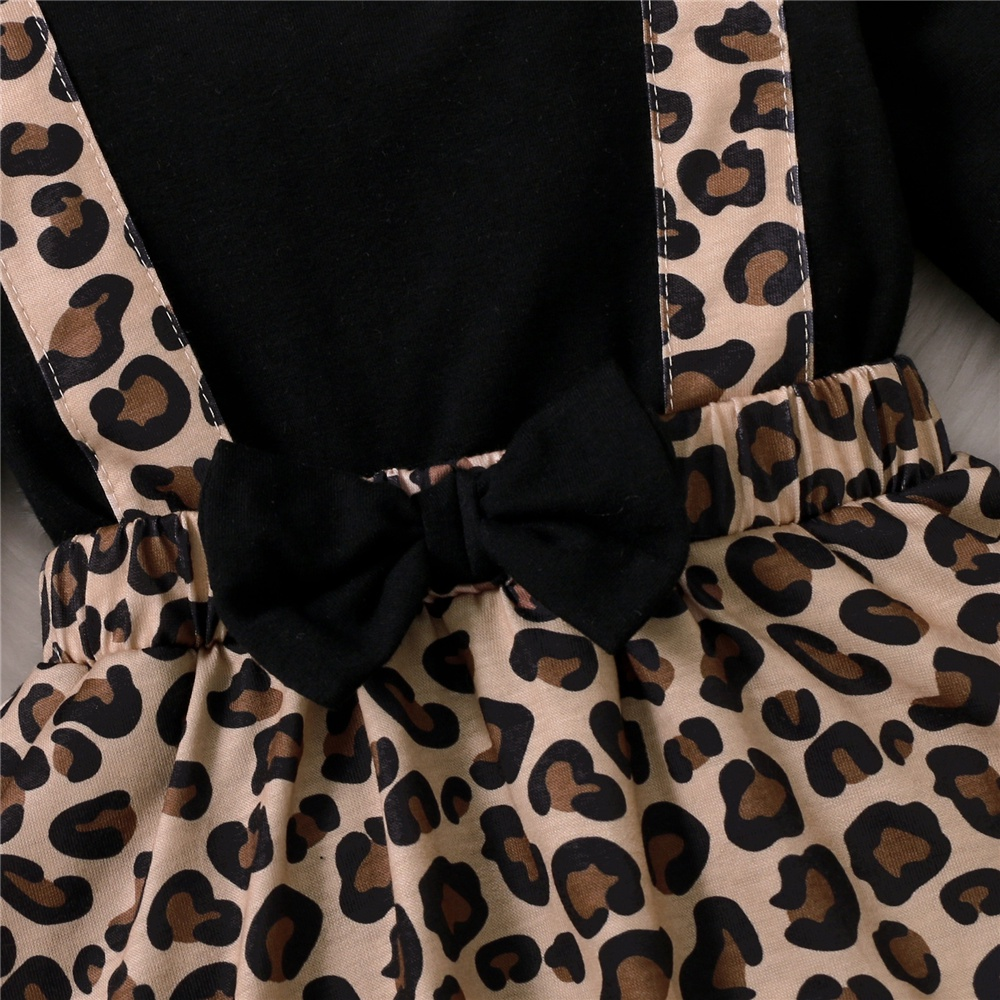 0-2 Years Girls' Chic Fake Two-Piece Leopard Print Jumper with Bow & Long Sleeve Top, Stylish Layered Outfit for Daily Play & Outings, Baby Girl Clothes