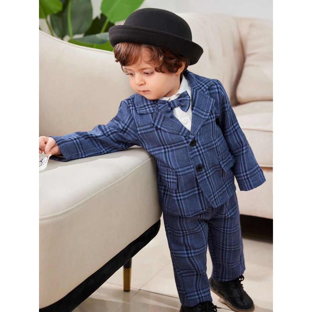 Catpapa boy | Baby Boy 3-18Months Plaid Formal Suit Set, Infant Gentleman Blazer + Pants + Bow Tie Outfit for Wedding Baptism Party | Boys clothes fashions | BabyClothing