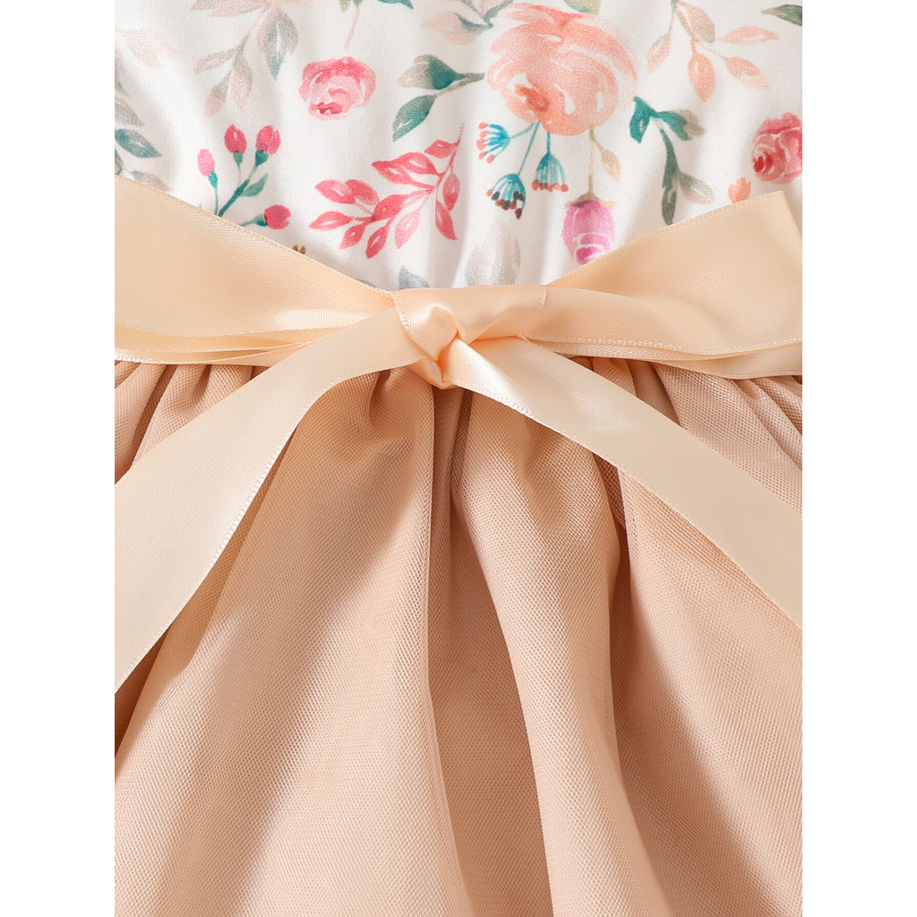 3-24Months Toddler Baby Girl Long Sleeved Floral Dress Apricot Fashion Dress with Headband Infant Baby Girl Cute Daily Wear