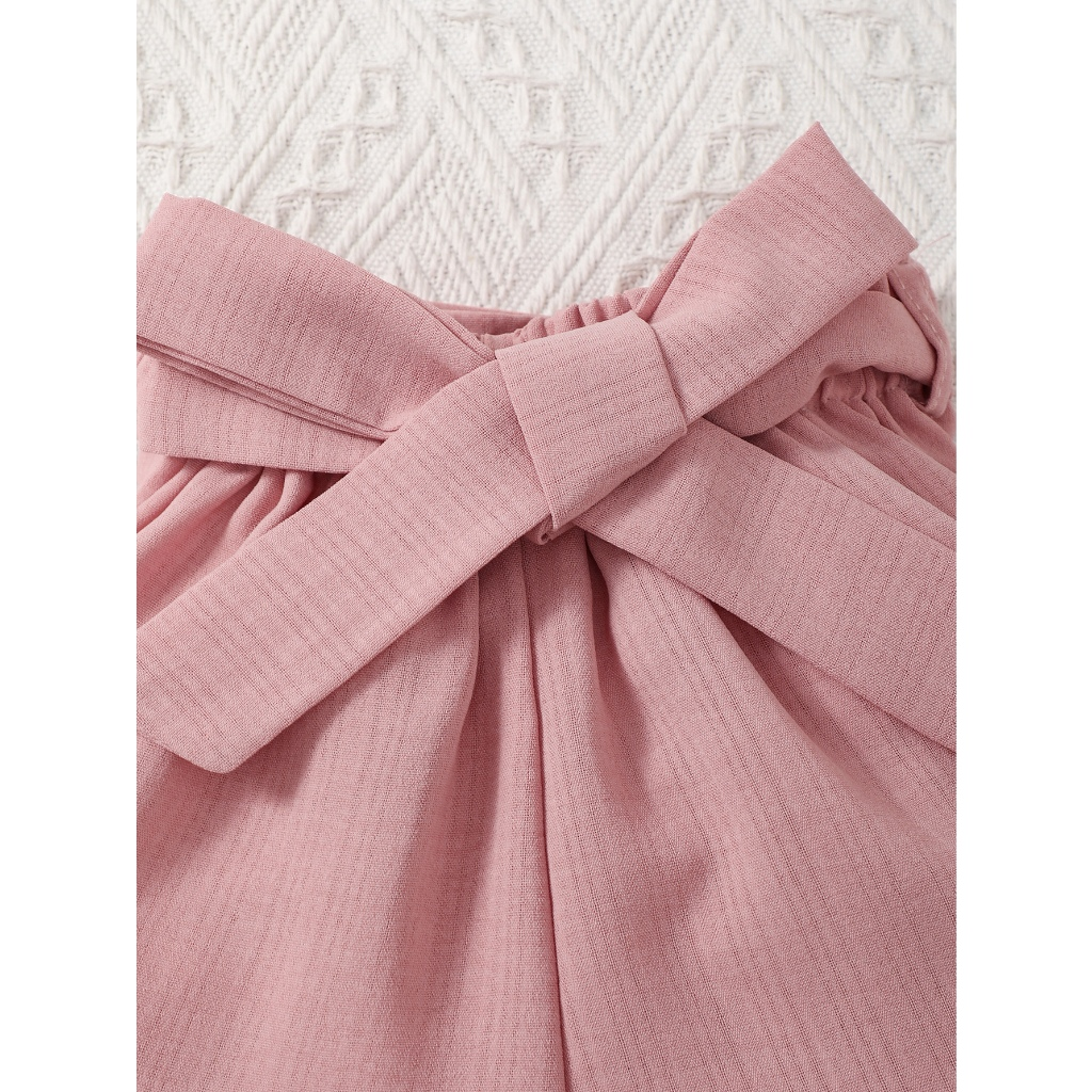【2-5 Years Old】 Girl's Beige Ruffle Sleeve Top + Pink Shorts Set | Heart Print Sweet Two-Piece Outfit | Summer & Autumn Casual Wear