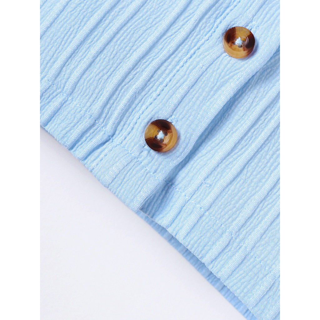 【3-24M】 2PCS Baby Girl Summer Outfit: Light Blue Ribbed Cami Top with Ruffle Trim & Faux Buttons + Matching Ruffle Shorts – Cute Casual Holiday Set