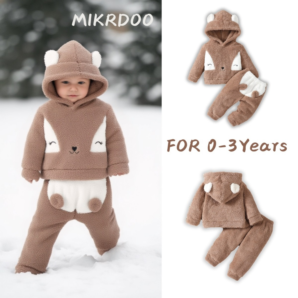Catpapa girl | 0-3 Years Toddler Baby  Girl Winter Clothes Set Brown Bear Velvet Long Sleeved Hooded Sweatshirt with Pants | Cute baby dresses | BabySuit | Soft