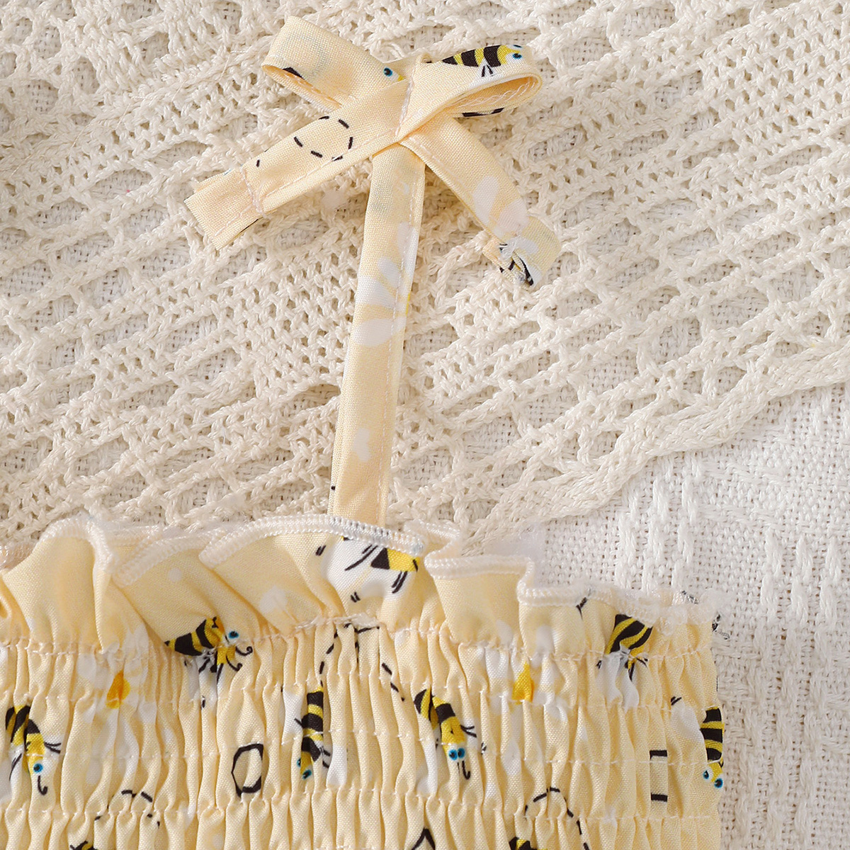 0-2 Years Baby Girl's Bee-Print Dress Set with Headband: Adorable & Breathable for Summer Play, Perfect for Infant & Toddler
