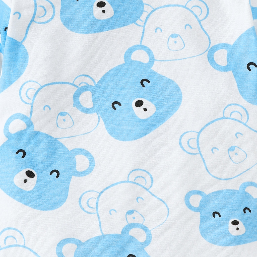 【 0-9 Months 】 Newborn White Bear Hat 3-piece Set | Blue Printed jumpsuit+pants+hat | Baby Full Moon Gift Set | Pure Cotton Newborn Clothing