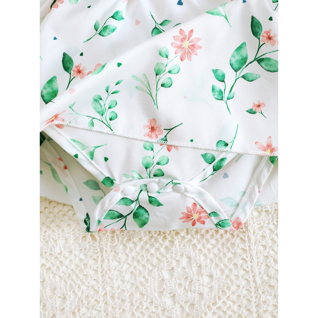 1-12Months Newborn Baby Bodysuit Set Sleeveless Ruffle Green Floral Skirt with Headwear Toddler Baby Girl Romper Fashion Cute Infant Baby Wear
