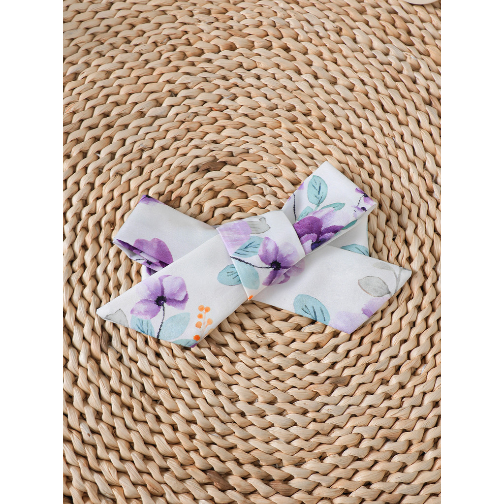 Catpapa gir l【1-18Months】 2PCS Floral Bow Flutter Sleeve Bodysuit + Matching Headband - Summer Comfortable Outfit for Baby Girls  l Baby girls clothes sets outfits l BabyClothing