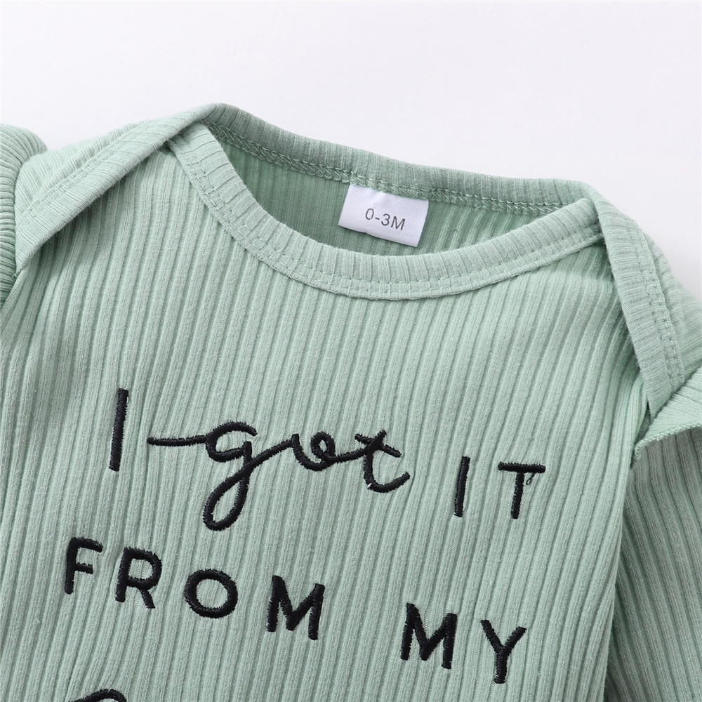 【 0-18 months 】Girl's 3PCS Floral Print Ribbed Outfit | Baby Ruffle Sleeve Romper Set | "I Got It From My Mama" Embroidery | Sweet Casual Trousers & Headband | Breathable Newborn Clothing