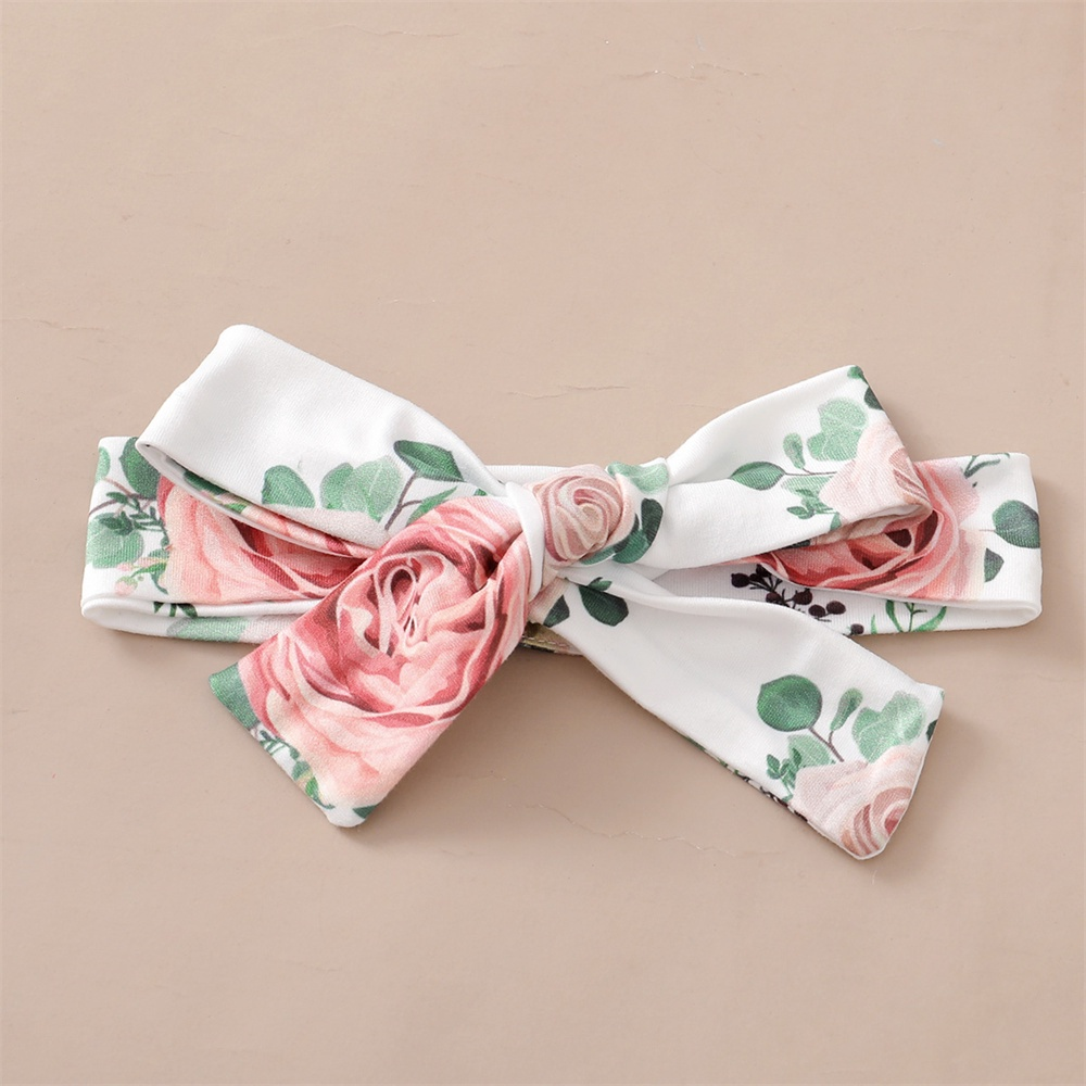 【1-9M】 3PCS Baby Girl Outfit: Floral Print Ruffle-Sleeve Bodysuit + Green Ruffle Suspender Skirt + Matching Headband – Spring & Autumn Daily Set