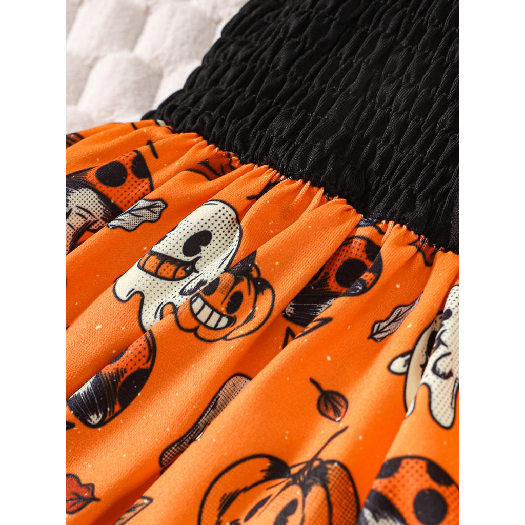 0-3 Years Infant Baby Girl Halloween Sleeveless Pumpkin Print Sling Dress with Headband Holiday Stylep Halloween Costume