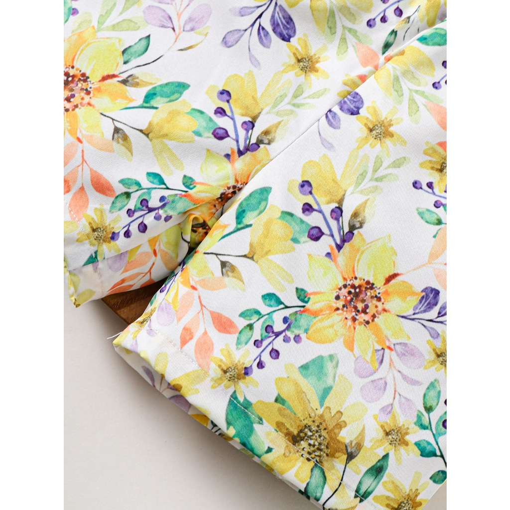 【 1-8Y 】Girls' Summer Two-Piece Outfit | Bow One-Shoulder Ribbed Cami & Floral Shorts | Sweet Casual Wear for Kids | Breathable & Lightweight Summer Set