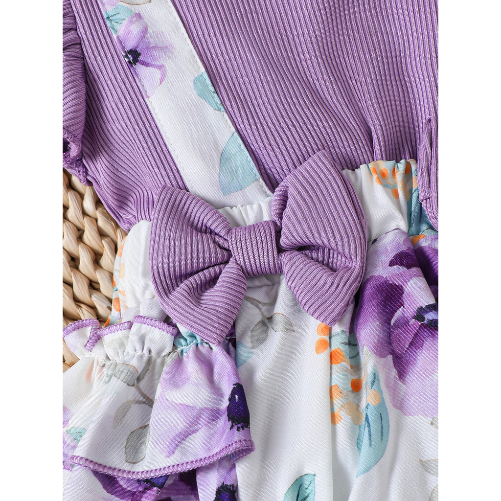 Catpapa gir l【1-18Months】 2PCS Floral Bow Flutter Sleeve Bodysuit + Matching Headband - Summer Comfortable Outfit for Baby Girls  l Baby girls clothes sets outfits l BabyClothing