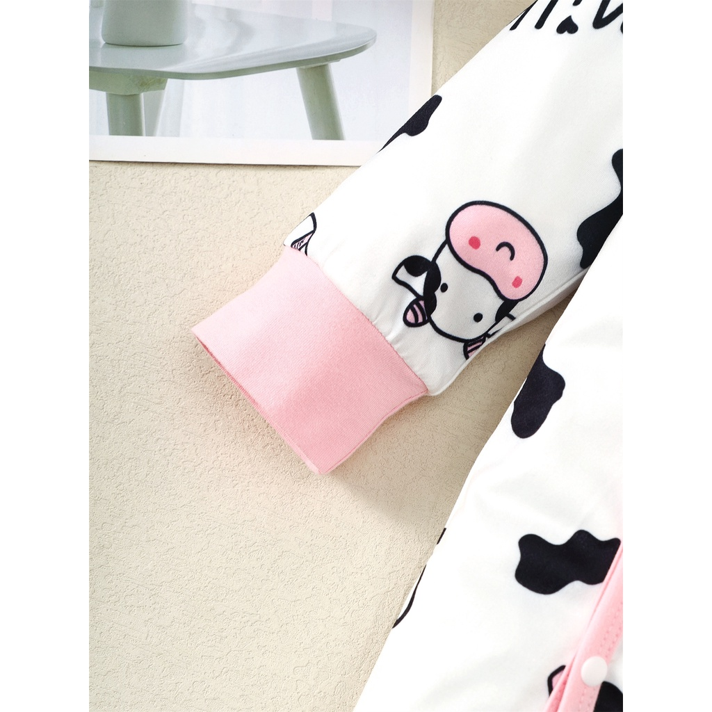 0-18 Months Newborn Baby Girl 2PCS Set Long Sleeve Dairy Cow Print Romper with Headwear Infant Baby Girl Fashion And Leisure Pajamas