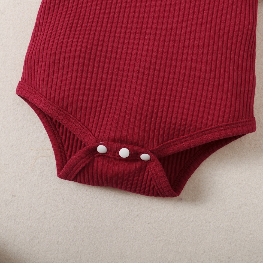 【1-18M】 3PCS Baby Girl Summer Outfit: Ribbed Red Ruffle-Sleeve Bodysuit + Floral Shorts with Bow + Matching Headband – Cute Infant Girl Clothing Set