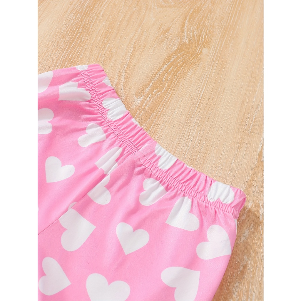 【 June to 3 years old 】 Girls' summer outfit set | White cat sleeveless top+pink heart-shaped polka dot shorts | Baby casual sports set | Sweet and cute baby clothes