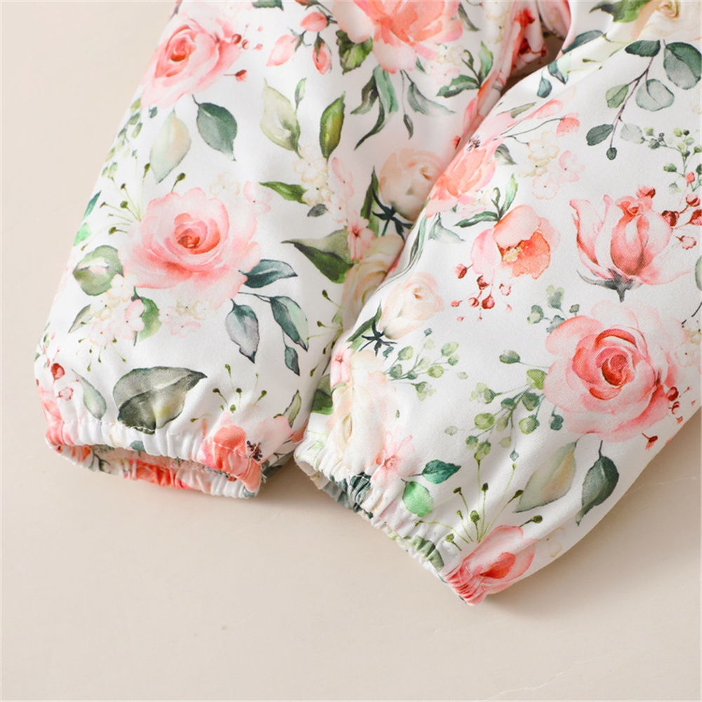 【 0-18 months 】Girl's Green Lace Ruffle Floral Print 3PCS Outfit | Spring Baby Princess Romper Set | Sweet Floral & Ribbed Design | Casual Flared Pants & Headband | Breathable and Comfortable