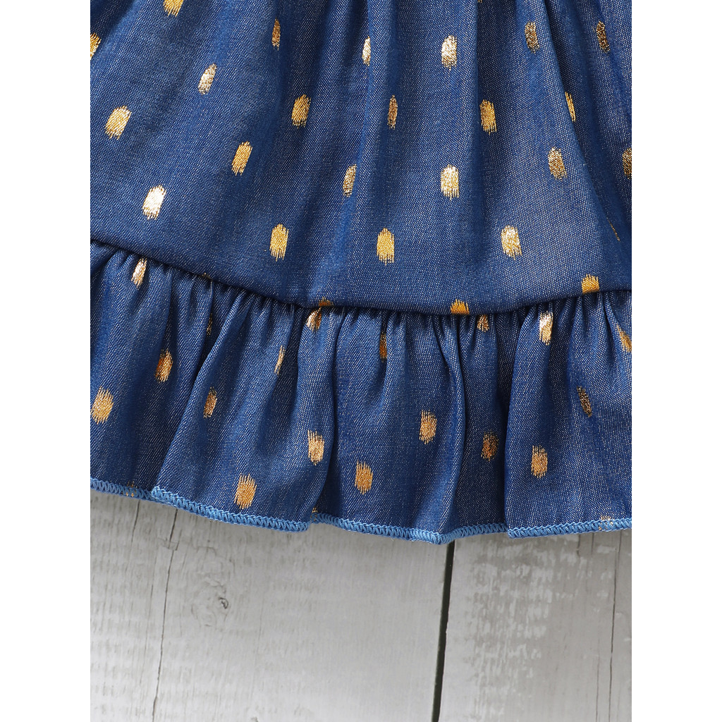 2-piece set of 3-24 month old baby girl summer smoked polka dot off shoulder dress+headband - casual cute set