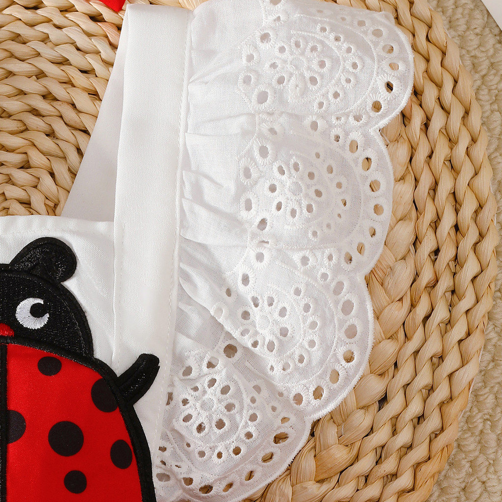 0-2 Years Girls' White & Red Lace-Trimmed Romper with Detachable Bow for Daily Wear & Special Occasions