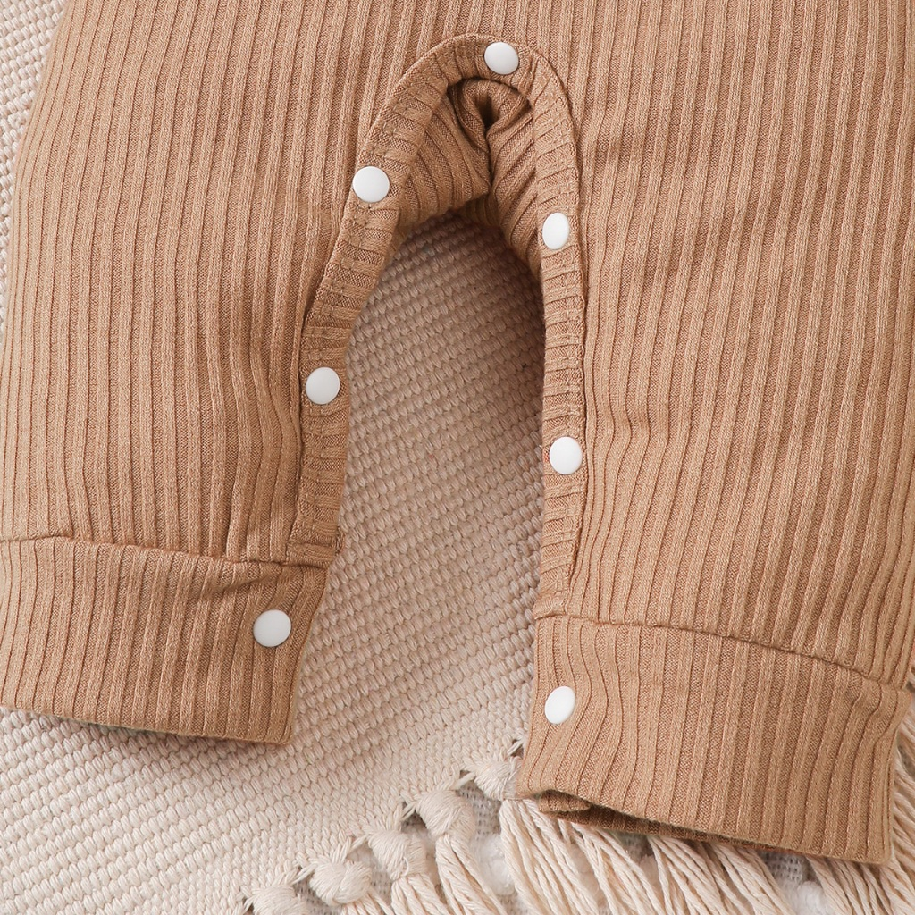 【1-18M】 Boys' Gentleman Style Jumpsuit: Ribbed Romper with Collar, Fake Tie & Bear Embroidery – Newborn Full Moon Banquet Outfit