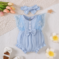 Catpapa girl |0-18 Months Newborn&Toddler Baby Girl Sleeveless Lace Hoodie Paired with The Same Butterfly Bow Headband, Breathable and Comfortable Princess Style Climbing Suit