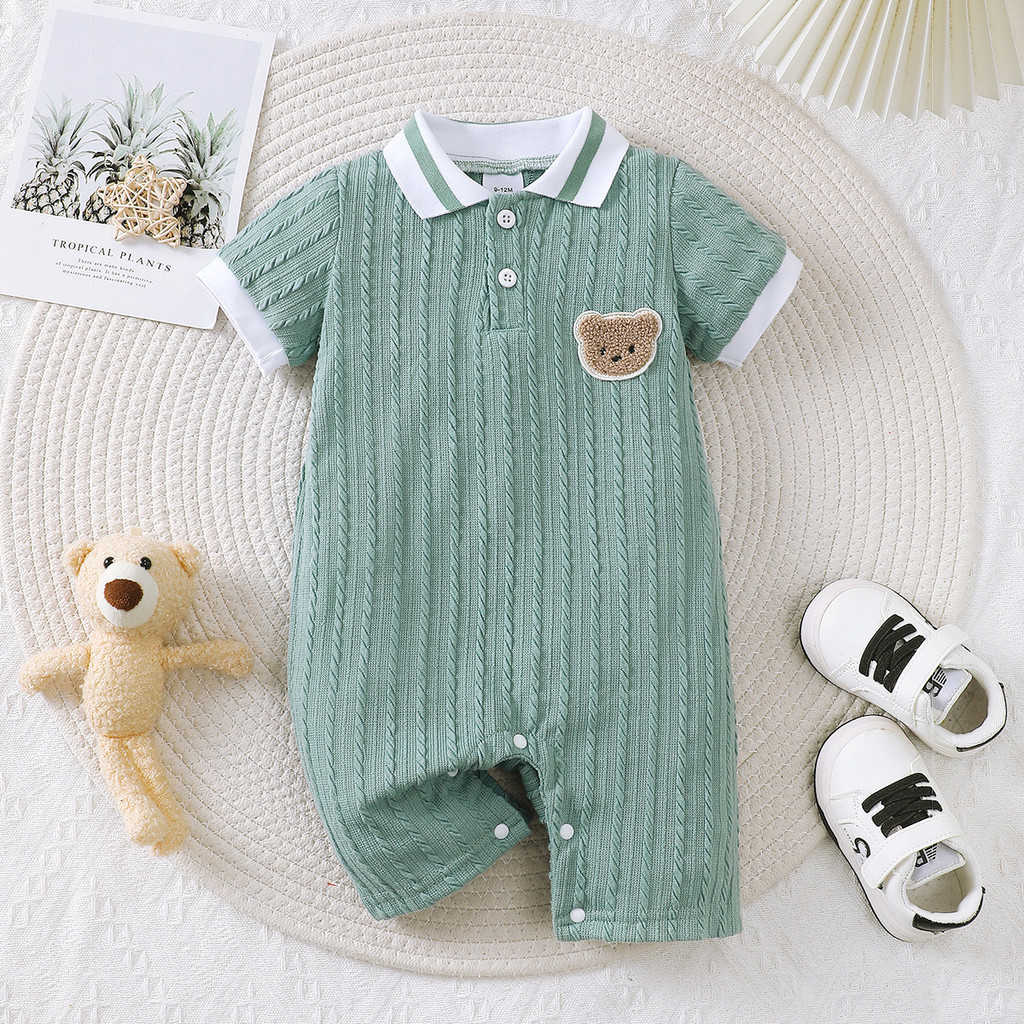0-18Months Newborn&Toddler Baby Boy Leisure Printing Bear Christmas Jumpsuit Set
