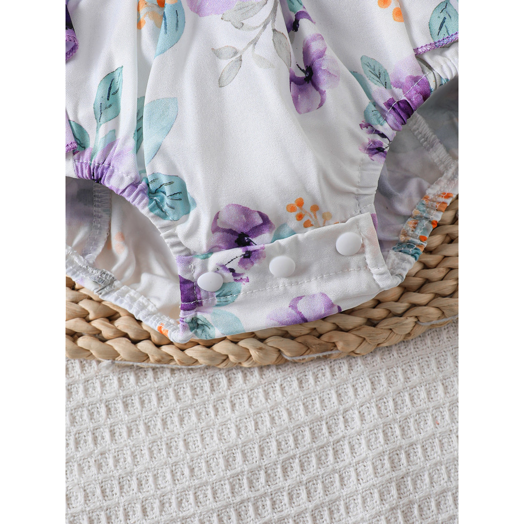 Catpapa gir l【1-18Months】 2PCS Floral Bow Flutter Sleeve Bodysuit + Matching Headband - Summer Comfortable Outfit for Baby Girls  l Baby girls clothes sets outfits l BabyClothing