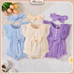 Catpapa girl |0-18 Months Newborn&Toddler Baby Girl Sleeveless Lace Hoodie Paired with The Same Butterfly Bow Headband, Breathable and Comfortable Princess Style Climbing Suit