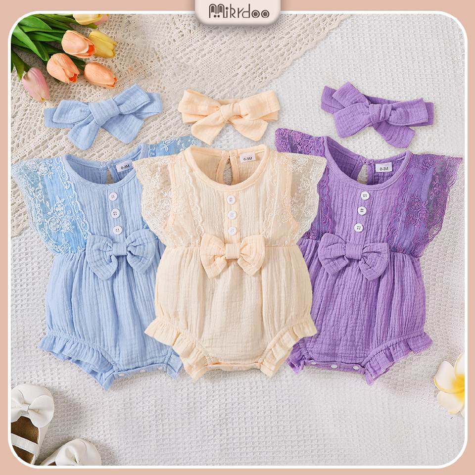 Catpapa girl |0-18 Months Newborn&Toddler Baby Girl Sleeveless Lace Hoodie Paired with The Same Butterfly Bow Headband, Breathable and Comfortable Princess Style Climbing Suit