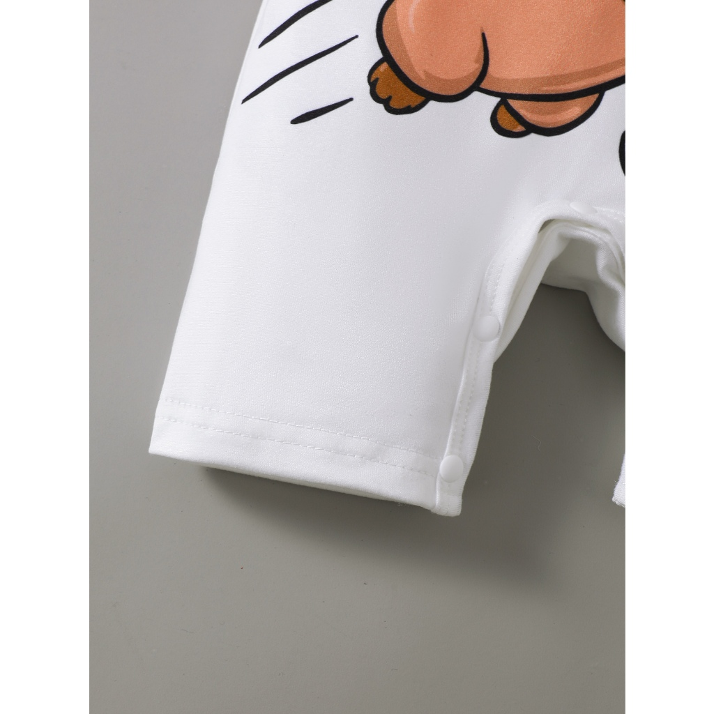 Baby white short sleeved hoodie | Cute cartoon printed crawling suit | Summer baby jumpsuit | Breathable and sweat absorbing baby outfit