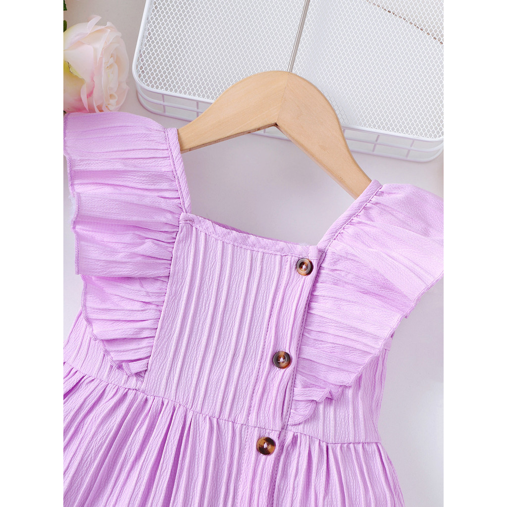0-3 Years Infant Baby Girl Purple Plain Color Fly Sleeves Dress For Kid Girl Princess Dress Fashion Simple Style Birthday Party