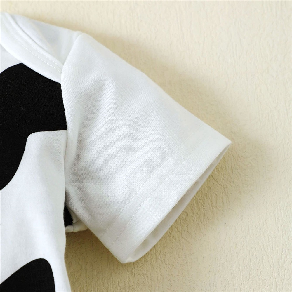 【0-9M】 2PCS Unisex Baby Outfit: Cow Print Short-Sleeve Romper with Matching 3D Cow Hat – Cute Animal Theme Playsuit