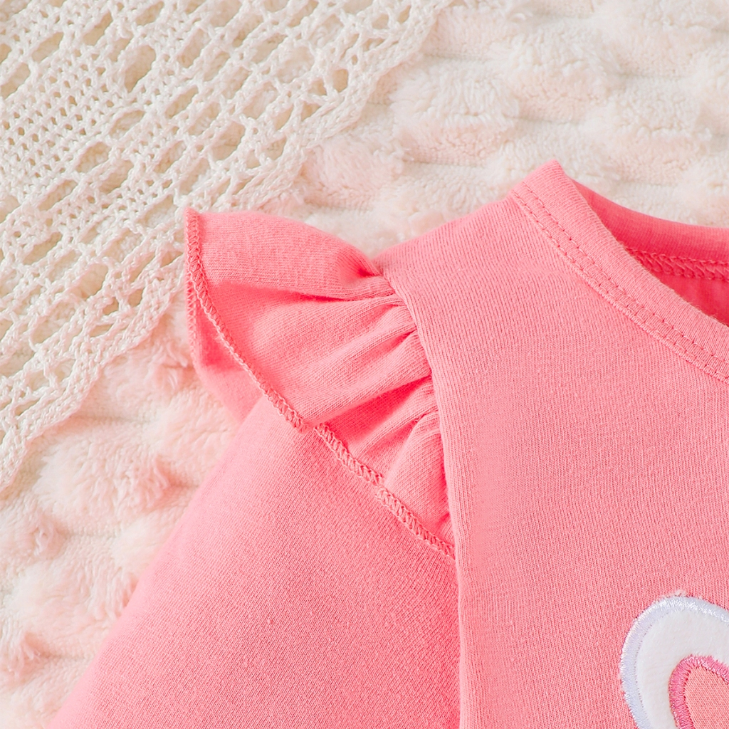 【0-18 Months】 2-Piece Baby Girl Bunny Embroidery Flutter Sleeve Romper + Floral Print Pants - Cute Casual Outfit Set
