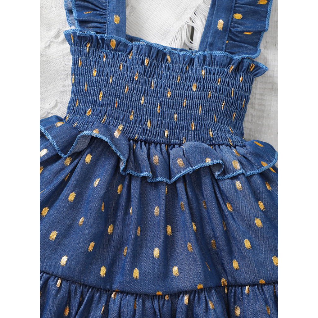 2-piece set of 3-24 month old baby girl summer smoked polka dot off shoulder dress+headband - casual cute set
