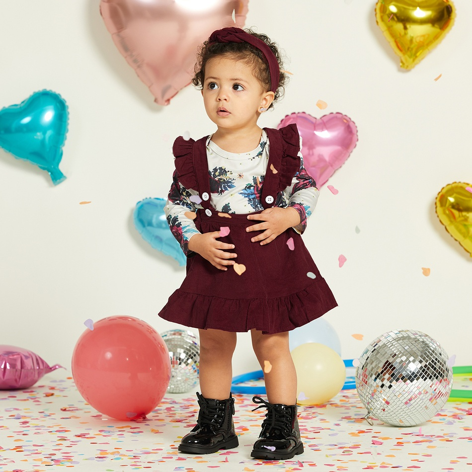 0-2 Year Girls' Floral & Ruffles Romper & Pinafore Set - Sweet Playtime Outfit for Baby Girls
