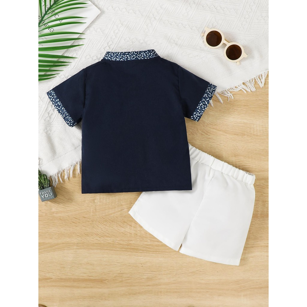 Muslim round neck top and white shorts for newborns and young children aged 0-3, Halal style casual clothing baby set