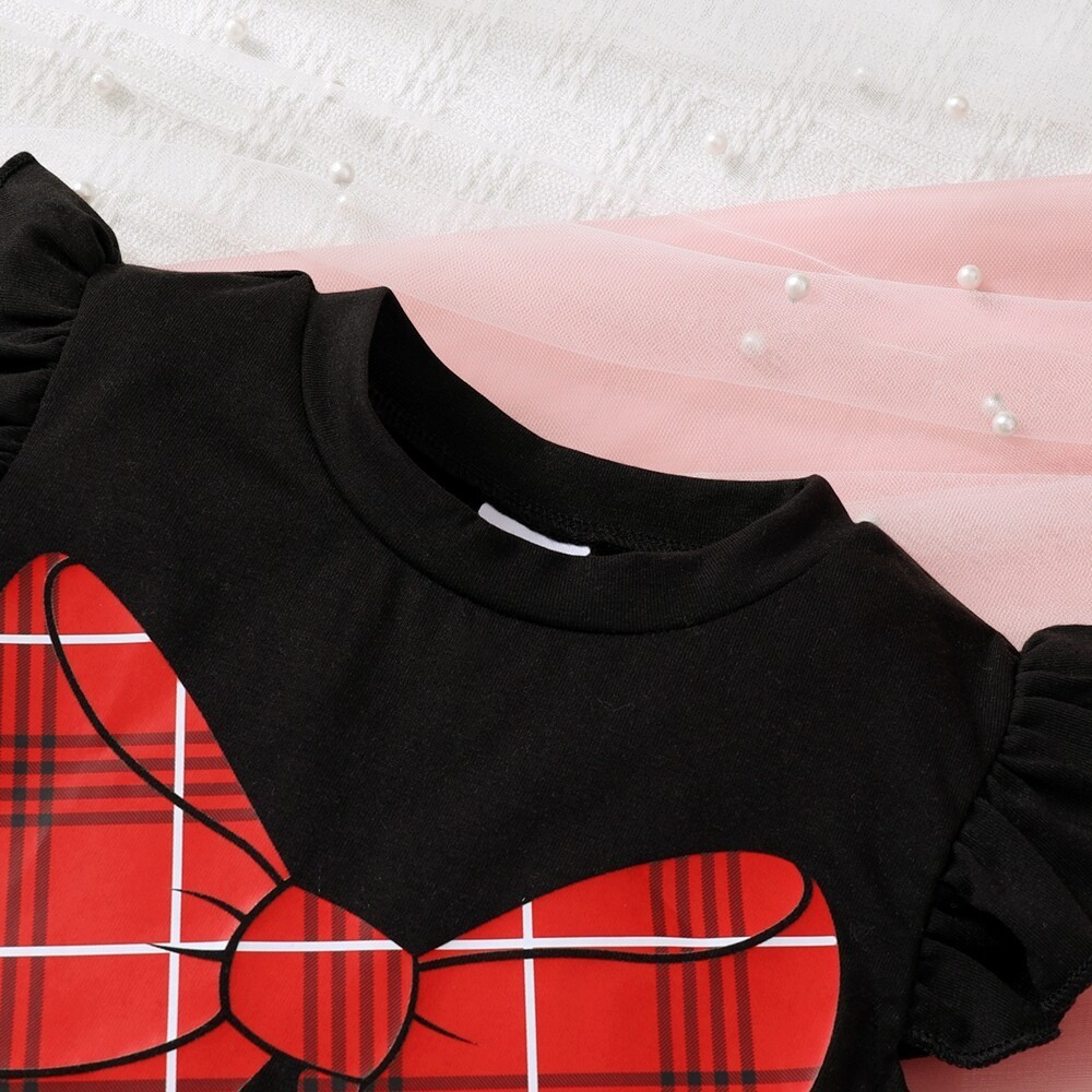 3-24 Months Toddlers Baby Girl 2PCS  Suit Set Short Sleeved Black Fly Sleeve Plaid Bow Print Shirt with Shorts Fashion  for Kid Girl Casual Costumes