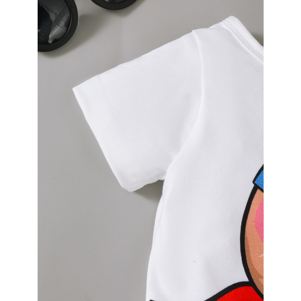 Baby white short sleeved hoodie | Cute cartoon printed crawling suit | Summer baby jumpsuit | Breathable and sweat absorbing baby outfit