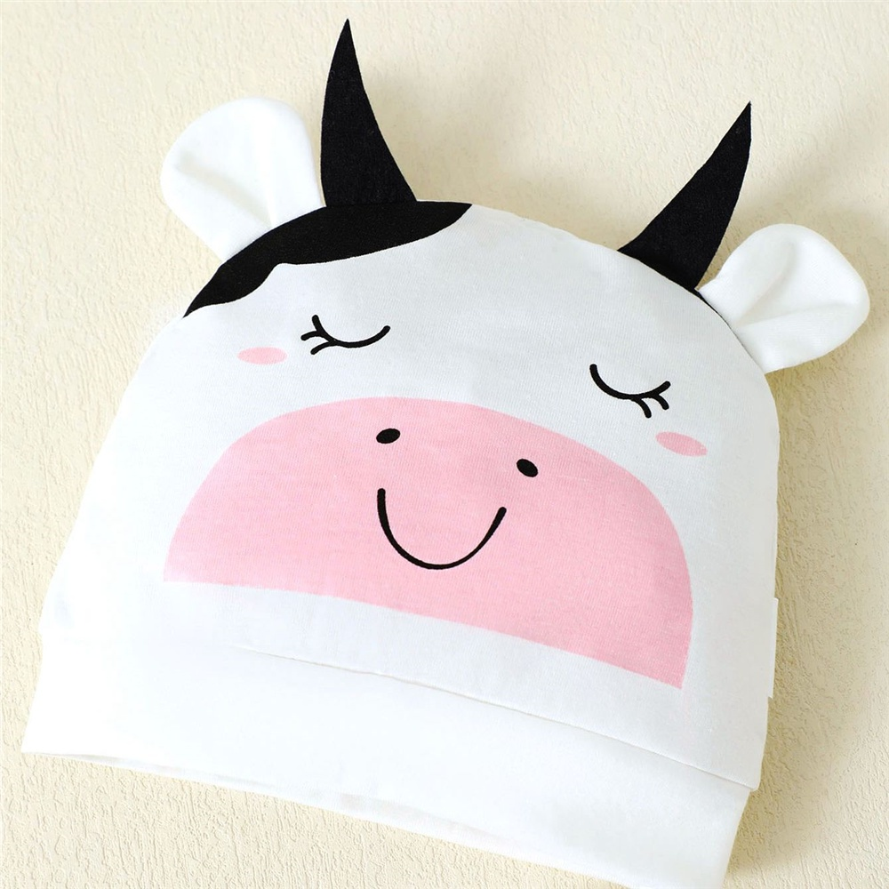 【0-9M】 2PCS Unisex Baby Outfit: Cow Print Short-Sleeve Romper with Matching 3D Cow Hat – Cute Animal Theme Playsuit