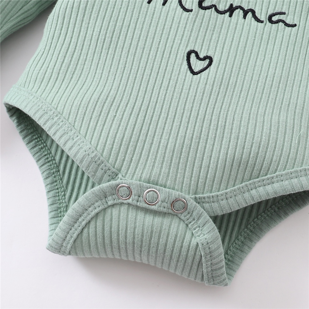 【 0-18 months 】Girl's 3PCS Floral Print Ribbed Outfit | Baby Ruffle Sleeve Romper Set | "I Got It From My Mama" Embroidery | Sweet Casual Trousers & Headband | Breathable Newborn Clothing